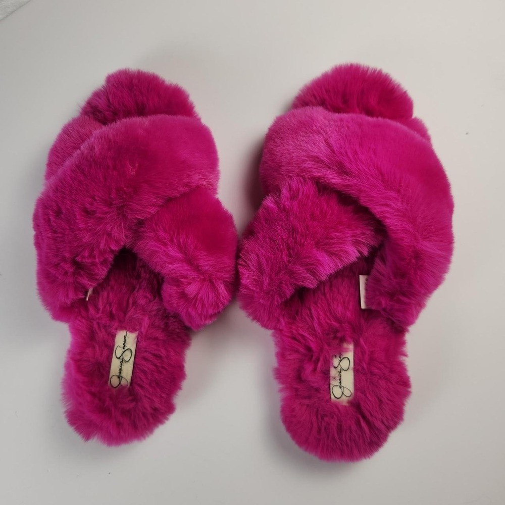 Jessica Simpson Pink Fuzzy Slippers Women's Size 9-10 - Picture 8 of 8
